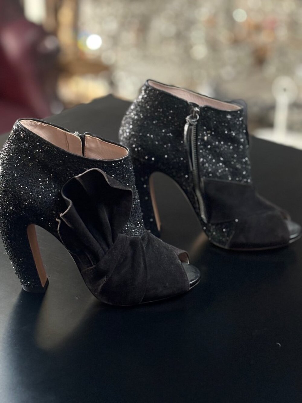 Miu Miu Elegant Peep Toe Booties 4" Heel Suede